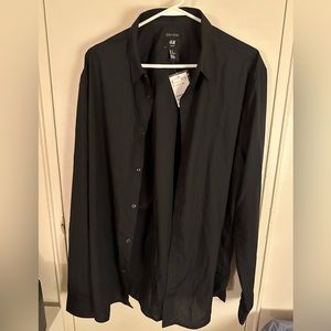 Slim Fit Black Button Down Dress Shirt, XL